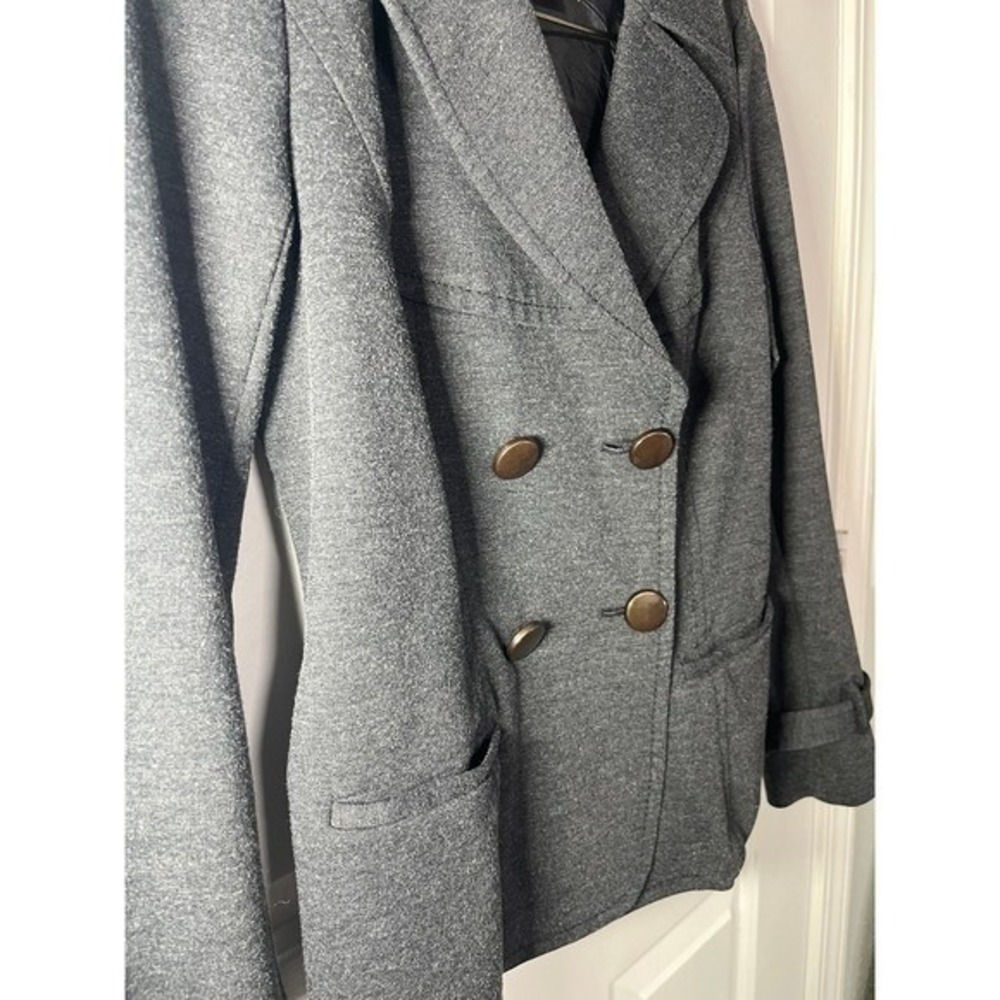 Gerard Darel Blazer Women 40 Grey Double Breasted Knit Stretch Jacket - Picture 5 of 12